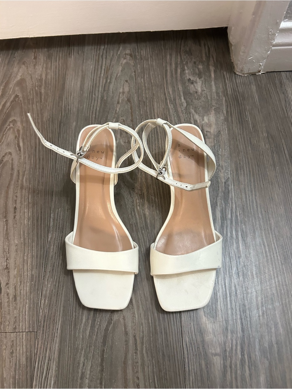 A new day White Square-Toe Ankle-Strap Heels